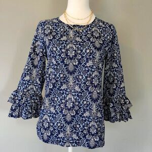 J.Crew 100% Cotton Navy and White Blouse. Size XS 00